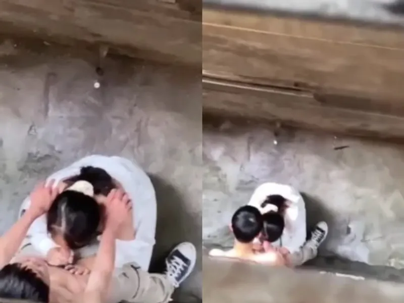 Quay lén học sinh nữ liếm cu thằng bồ ở khe nhà